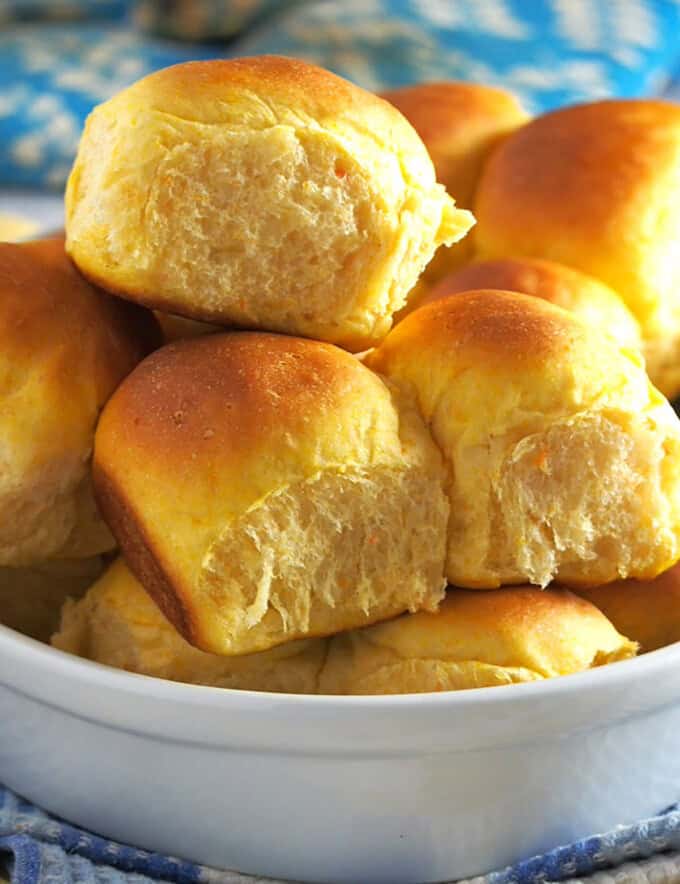 sweet potato bread in a white bowl.